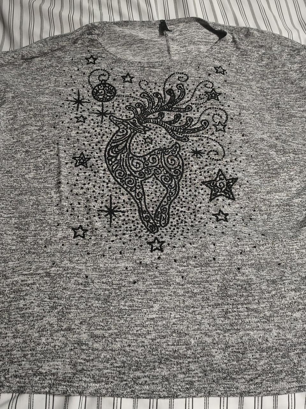Grey Heather Reindeer Beaded Shirt